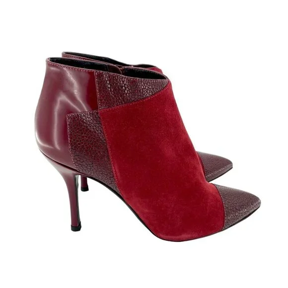 Longchamp Burgundy Red Suede Stiletto Ankle Boot Leather 38.5 New $630